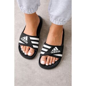 Adidas Adilette Aqua Slides Size 8 Black White Logo NIB New Comfort Sandals
